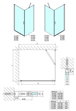 POLYSAN ZOOM LINE bočná stena 100x190 cm, aluchróm/číre sklo ZL3210 Technický nákres