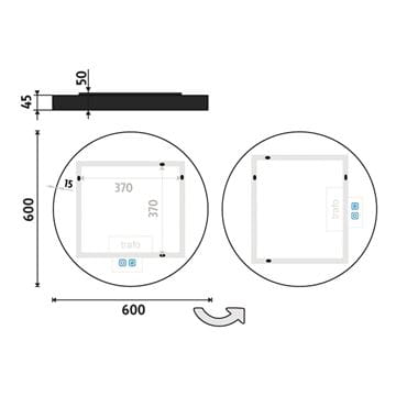 NIMCO ZP 31000 zrkadlo 60 cm, reverzibilné, s osvetlením, s reguláciou stmievania a teploty svetla, s dvoma senzormi ZPC 31000RVX-90 Technický nákres