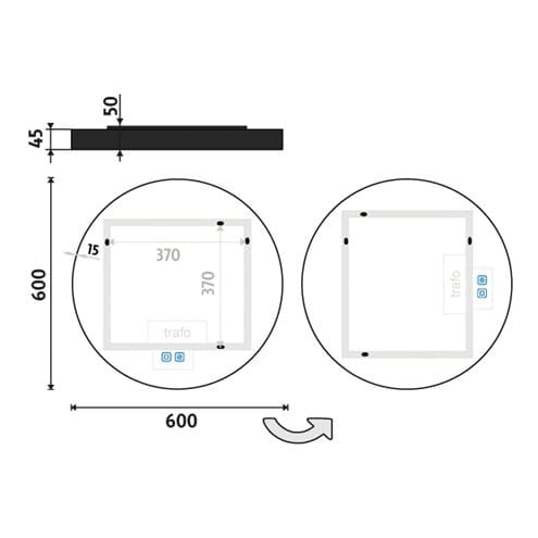 NIMCO ZP 31000 zrkadlo 60 cm, reverzibilné, s osvetlením, s reguláciou stmievania a teploty svetla, s dvoma senzormi ZPC 31000RVX-90 Technický nákres