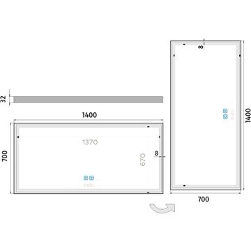 NIMCO ZP 13000 zrkadlo 140x70 cm, reverzibilné, s osvetlením, s reguláciou stmievania a teploty svetla, s dvoma senzormi ZP 13008VX Technický nákres