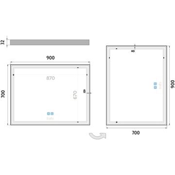 NIMCO ZP 13000 zrkadlo 90x70 cm, reverzibilné, s osvetlením, s reguláciou stmievania a teploty svetla, s dvoma senzormi ZP 13019VX Technický nákres