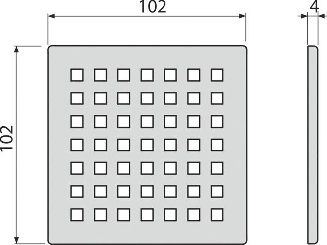 ALCA mriežka pre podlahový vpust 102x102 mm, nerez MPV014 Technický nákres