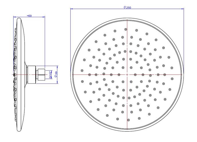 EASY horná sprcha pr. 250 mm, chróm JA180 Technický nákres