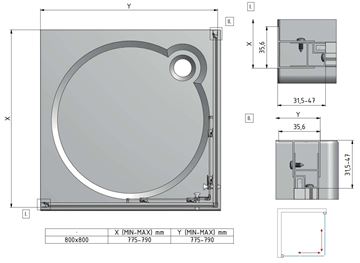 EASY ELS2 800 B/CS sprchovací kút 80x80 cm, rohový vstup, posuvné dvere, biela/transparent 543-8000000-04-02 Technický nákres