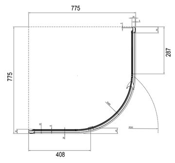RAVAK PIVOT PSKK3 80 sprchovací kút 80x80 cm, R500, pivotové dvere, satin/sklo transparent 37644U00Z1 Technický nákres