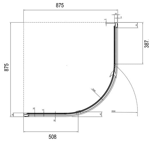 RAVAK PIVOT PSKK3 90 sprchovací kút 90x90 cm, R500, pivotové dvere, black/sklo transparent 37677300Z1 Technický nákres