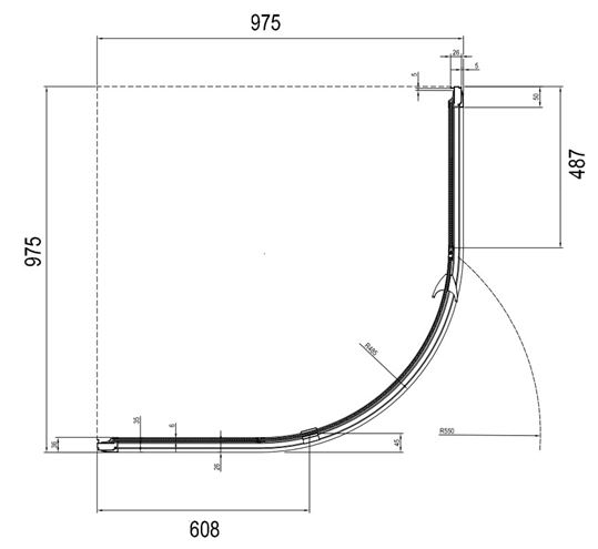 RAVAK PIVOT PSKK3 100 sprchovací kút 100x100 cm, R500, pivotové dvere, biela/chróm/sklo transparent 376AA100Z1 Technický nákres