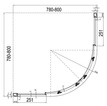RAVAK BLIX BLCP4 80 sprchovací kút 80x80 cm, R500, posuvné dvere, lesk / sklo transparent 3B240C00Z1 Technický nákres