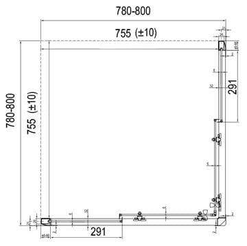 RAVAK BLIX BLRV2 80 sprchovací kút 80x80 cm rohový vstup, posuvné dvere, satin/sklo transparent 1LV40U00Z1 Technický nákres