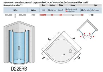 RONAL DIVERA D22ERB sprchový kút 80x90 cm, R550, krídlové dvere, aluchróm/číre sklo D22ERB 55 809 50 07 Technický nákres