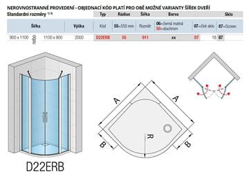 RONAL DIVERA D22ERB sprchový kút 90x110 cm, R550, krídlové dvere, aluchróm/číre sklo D22ERB 55 911 50 07 Technický nákres