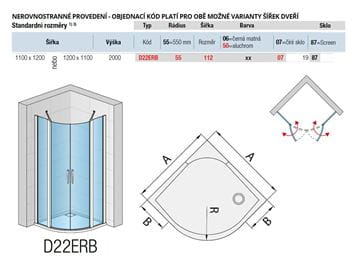 RONAL DIVERA D22ERB sprchový kút 110x120 cm, R550, krídlové dvere, aluchróm/číre sklo D22ERB 55 112 50 07 Technický nákres