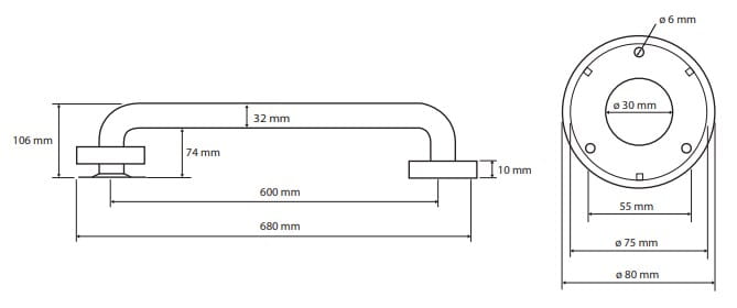 BEMETA HELP madlo 600 mm, lesklá nerez oceľ 301100601 Technický nákres