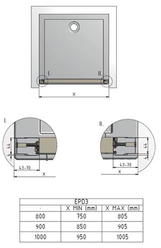 EASY EPD3 900/1900 B/GR sprchové dvere 90x190 cm, posuvné, biela/sklo grape 581-9000000-04-11 Technický nákres