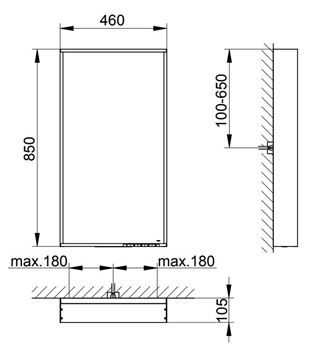 KEUCO PLAN zrkadlo 85x46 cm, s osvetlením, s reguláciou stmievania a teploty svetla 33097291000 Technický nákres