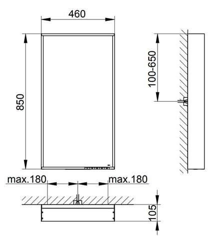 KEUCO PLAN zrkadlo 85x46 cm, s osvetlením, s reguláciou stmievania a teploty svetla 33097291000 Technický nákres