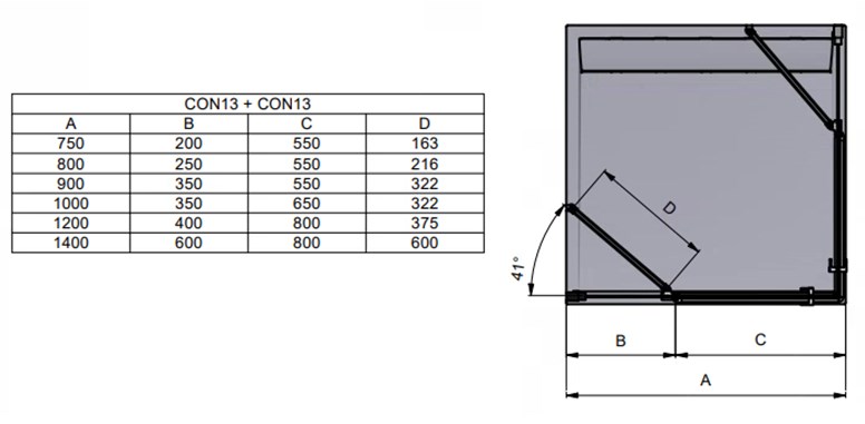 CONCEPT 200 sprchové dvere 90x200 cm, krídlové, čierna / číre sklo CON130900607 Technický nákres