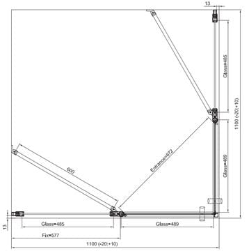 RONAL DIVERA D22DE2B sprchový kút 110x110 cm, rohový vstup, krídlové dvere, aluchróm/číre sklo D22DE2B 110 50 07 Technický nákres