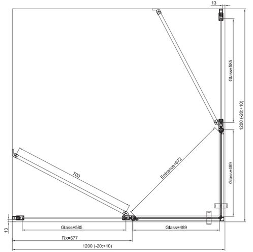 RONAL DIVERA D22DE2B sprchový kút 120x120 cm, rohový vstup, krídlové dvere, aluchróm/číre sklo D22DE2B 120 50 07 Technický nákres