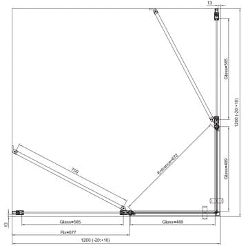 RONAL DIVERA D22DE2B sprchový kút 120x120 cm, rohový vstup, krídlové dvere, aluchróm/číre sklo D22DE2B 120 50 07 Technický nákres
