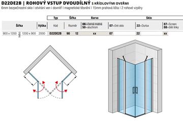 RONAL DIVERA D22DE2B sprchový kút 90x120 cm, rohový vstup, krídlové dvere, aluchróm/číre sklo D22DE2B 90 12 50 07 Technický nákres