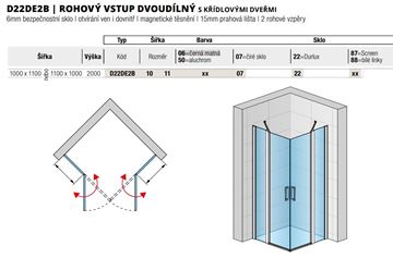 RONAL DIVERA D22DE2B sprchový kút 100x110 cm, rohový vstup, krídlové dvere, aluchróm / číre sklo D22DE2B 10 11 50 07 Technický nákres