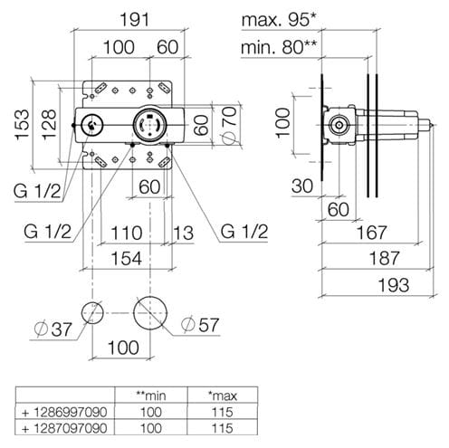 DORNBRACHT podomietkové teleso G 1/2 35 860 970 90 Technický nákres