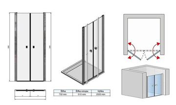 CONCEPT 200 sprchové dvere 75x200 cm, lietacie, aluchróm/číre sklo CON20755007 Technický nákres