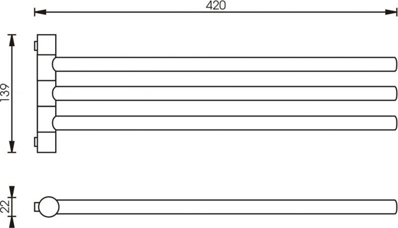 NIMCO BORMO držiak uterákov 420 mm, trojramenný, otočný, chróm BR 11096-3-26 Technický nákres