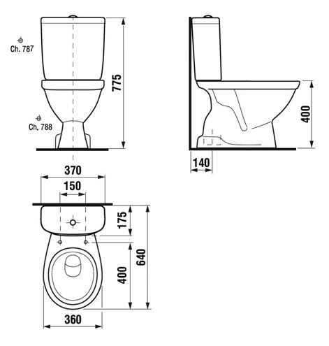 EASY WC kombi, spodný odpad H825ES70007871 Technický nákres