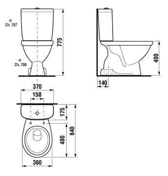 EASY WC kombi, spodný odpad H825ES70007871 Technický nákres