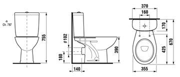 EASY WC kombi, zadný odpad H825ES60007871 Technický nákres