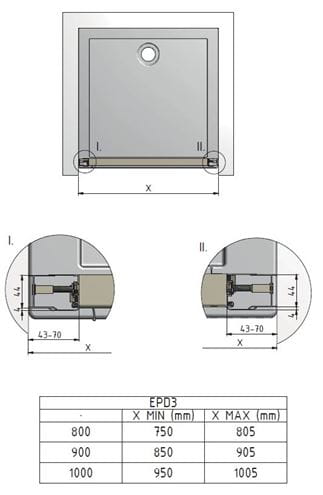 EASY EPD3 1000/1900 B/GR sprchové dvere 100x190 cm, posuvné, biela/sklo grape 581-1000000-04-11 Technický nákres