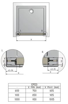 EASY EPD3 900/1900 LH/GR sprchové dvere 90x190 cm, posuvné, brillant/sklo grape 581-9000000-00-11 Technický nákres
