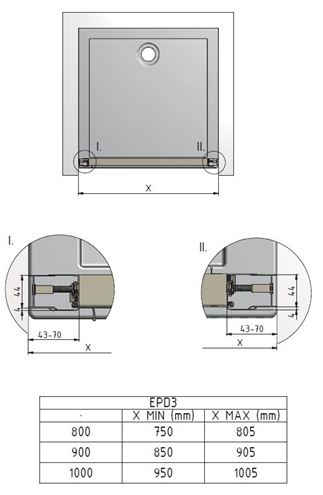 EASY EPD3 1000/1900 sprchové dvere 100x190 cm, posuvné, brillant/sklo grape 581-1000000-00-11 Technický nákres