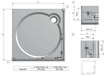 EASY ELS2 900 LH/GR sprchovací kút 90x90 cm, rohový vstup, posuvné dvere, brillant/sklo grape 543-9000000-00-11 Technický nákres