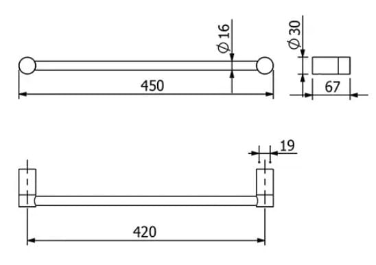 KLUDI VELA R držiak uteráka 450 mm, kartáčovaný gun metal 58980N2 Technický nákres