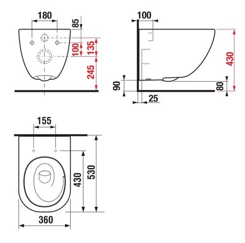 JIKA MIO-N závesné WC, Rimless, Vortex splachovanie H8217140000001 Technický nákres