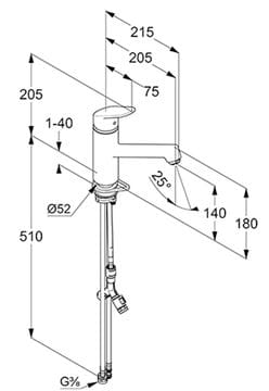 CONCEPT 100 drezová batéria, chróm 267390524 Technický nákres
