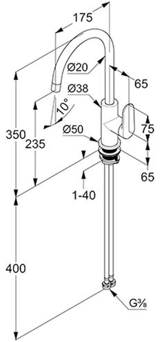 CONCEPT 100 drezová batéria, chróm 268030524 Technický nákres