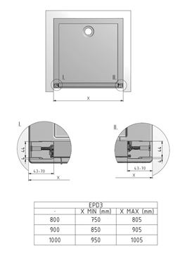 EASY EPD3 1000/1900 B/CS sprchové dvere 100x190 cm, posuvné, biela/sklo transparent 581-1000000-04-02 Technický nákres