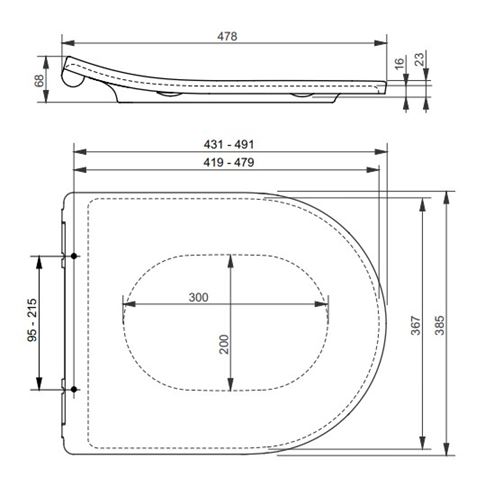 TOTO WC sedadlo, Soft-Closing, biela TC513Q Technický nákres