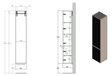CATALANO ZERO R vysoká skrinka 35,1x30,2x165 cm, 2 dvierka, pánty vpravo, rovere cera HSZRDXPG3483 Technický nákres