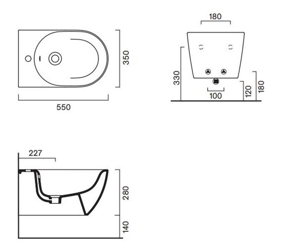 CATALANO SFERA závesný bidet, Cataglaze+Silver Titanium 0518551001 Technický nákres