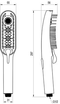RAVAK 949.10WHM ručná sprcha 297x55 mm, 4 prúdy, matná biela X07P1478 Technický nákres