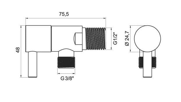 NOVASERVIS rohový ventil 1/2"x3/8", matná čierna  Z295-BL Technický nákres