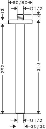 HANSGROHE E sprchové rameno 300 mm, stropné, chróm 24339000 Technický nákres