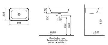 VITRA GEO umývadlo na dosku 60 cm, s prepadom 7425B001-0012 Technický nákres