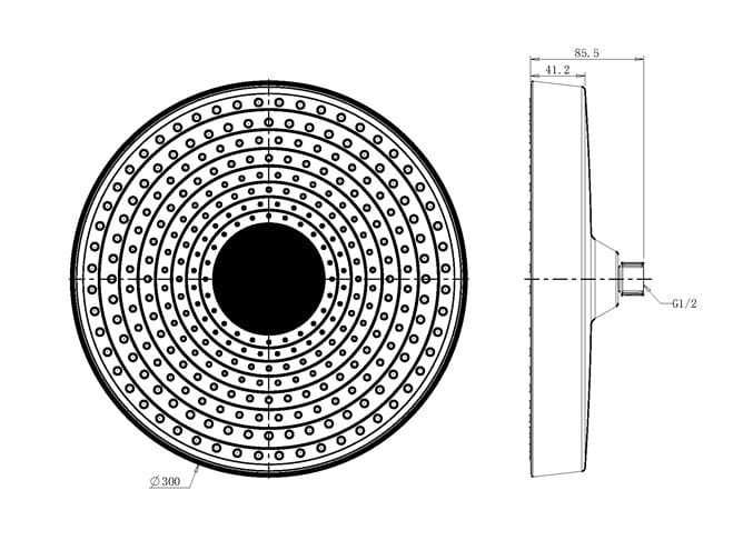 EASY+ SELECTION horná sprcha pr. 300 mm, gun metal EASP-126-GM Technický nákres