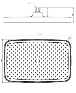 EASY+ SELECTION horná sprcha 310x200 mm, matná čierna EASP-124-MB Technický nákres